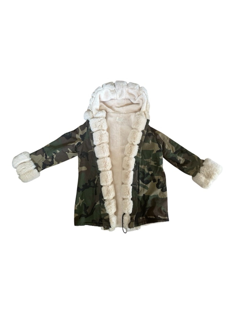 Camo Faux Fur Lined Hooded Parka Jacket XL Plush Sherpa Lining Army Green Coat - Picture 3 of 7